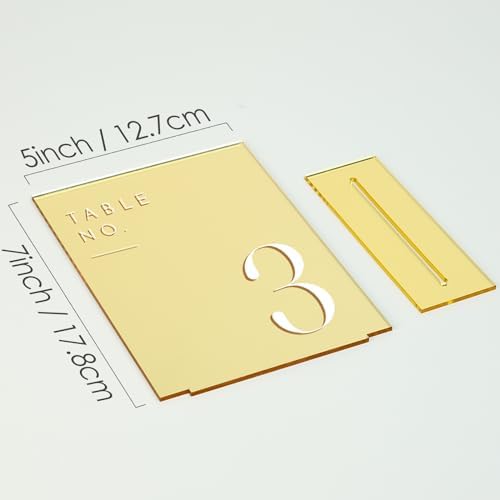 Gold Wedding Table Numbers 1-20 with Stands, 5"x7" Gold Mirror Acrylic Table Numbers, Perfect for Wedding Reception, Party, Anniversary, Event - Image 2