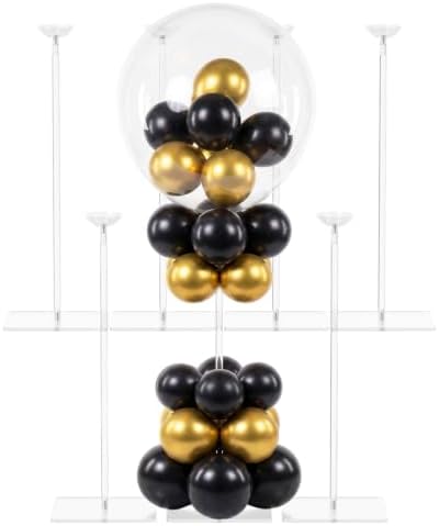 Bezente Pro Series Clear Acrylic Balloon Stand Kit Set of 6, 15.75 Inch Reusable Balloon Sticks Holder with Base, Party Tabletop Centerpiece Decor for Wedding Birthday Baby Shower(No Balloon) by Bezente
