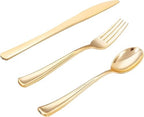 WDF 500PCS Gold Plastic Silverware Set Disposable - Gold Cutlery Set Plastic - 250Forks, 125 Spoons, 125 Knives for Party/Baby Shower/Wedding by WDF