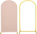 Metal Arch Stand and Cover Set,1 Nude Spandex Fitted Backdrop with 1 Gold Wedding Arched Stand Frame for Parties Birthday Baby Shower Bridal Banquet Decoration (6.6FT) by HAISIWLKJ