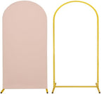 Metal Arch Stand and Cover Set,1 Nude Spandex Fitted Backdrop with 1 Gold Wedding Arched Stand Frame for Parties Birthday Baby Shower Bridal Banquet Decoration (6.6FT) by HAISIWLKJ