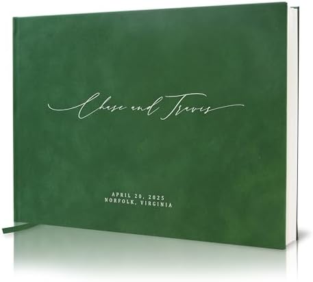 MUUJEE Personalized Guestbook in Emerald - Premium Custom Modern Guest Book for Wedding Reception, Birthday Party or Events w/Bookmark Blank Pages for Signing 11.5 x 8.5 inches by MUUJEE