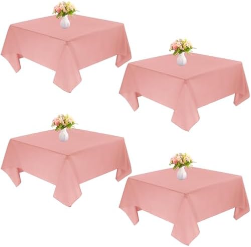4 Pack Square Table Cloth 52x52 Inch Tablecloth Machine Washable Fabric Polyester Table Cover for Dining, Buffet Parties, Picnic, Events, Weddings Decor（Dusty Rose） by JALANCY