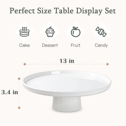 13 Inch Ceramic Cake Stand with Pedestal - White Round Cake Plate for Dessert Table Display, Elevated Cupcake Stand for Wedding, Birthday, Baby Shower, Tea Party, Holiday Entertaining - Image 2