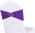 Pack of 50 Spandex Purple Chair Sashes with Gold Buckles, Stretch Chairs Sashes for Wedding Party Baby Shower Ceremony Event Decorations Chair Bands Bows (Purple Sashes, Gold Buckles) by WENSINL