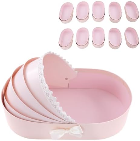 10PCS Baby Shower Box, Crib Basket Cardboard Box, Cradle-shaped Flower Basket Gift Boxs, Baby Carriage Centerpiece Floral Baskets for Celebration Birthday Decor (Pink, 13.19*6.89*3.15 in) by Unknown