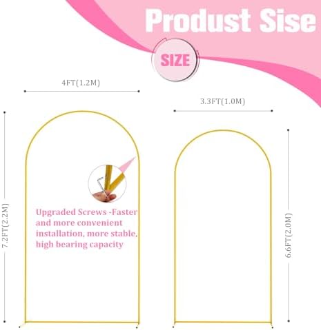 Bazen Wedding Arch Backdrop Stand 7.2FT, 6.6FT Set of 2 Metal Arch Backdrop Stand for Birthday Party Wedding Ceremony Bridal Baby Shower Banquet Party Event Decor - Image 2