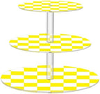 J JOYSAY Chess Checkerboard Yellow White Print Acrylic Cupcake Stand 3 Tier Dessert Table Display Set Clear Cake Stands for Wedding Baby Shower Party Decorations Easy Assembly Pastry Tower by J+JOYSAY