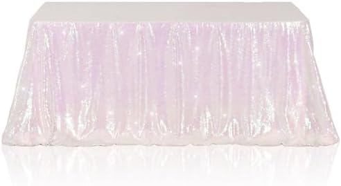 Poise3EHome Iridescent White Sequin Tablecloth 60×120 Inch Rectangle Sparkly Fabric Table Cloth for Birthday Wedding Party Holiday Baby Shower Christmas Decoration by Poise3EHome