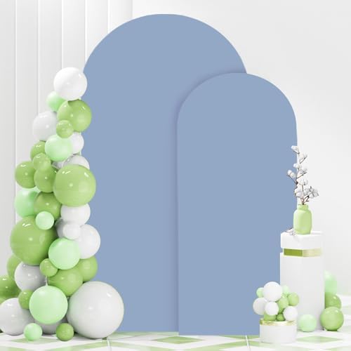 FANPROMS Wedding Arch Cover Set of 2 Dusty Blue Wedding Arch Cover 6FT 7.2FT Spandex Arch Cover Set for Birthday Party Boho Balloon Arch Stand Covers Set for Reception Party Metal Stand Decorations - Image 4