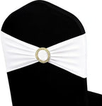 White Chair Sashes 50 Pack with Gold Buckle Slider, Spandex Sashes for Folding Chairs Wedding Party Banquet Decor by MAGTOWNE