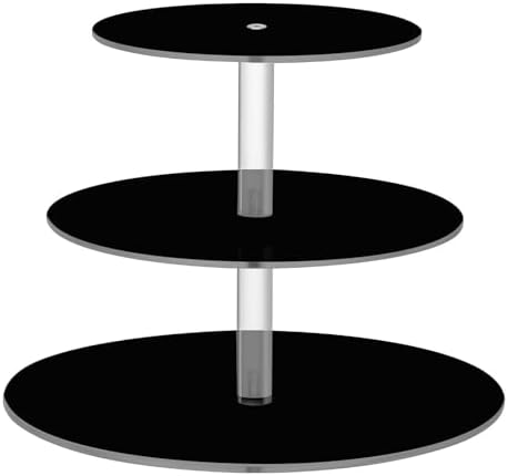 J JOYSAY Black Pattern Acrylic Cupcake Stand 3 Tier Dessert Table Display Set Clear Cake Stands for Baby Shower Party Wedding Decorations Easy Assembly Pastry Tower by J+JOYSAY
