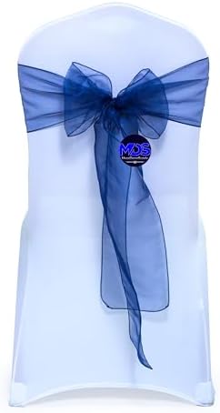 MDS Pack of 100 Organza Chair Sashes for Wedding & Event Décor – Navy Blue by MDS