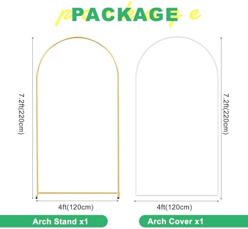 Metal Arch Backdrop Stand and Cover Set, 7.2FT White Reusable Spandex Fitted Backdrop Cover and Gold Wedding Arch Frame for Baby Shower, Birthday, Parties Decoration. - Image 2
