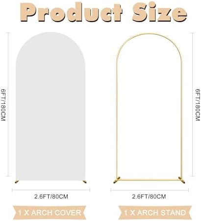 6FT Wedding Arch Backdrop Stand and White Arch Cover, White Spandex Fitted Backdrop Cover and Gold Wedding Arch Frame for Birthday Party Wedding Ceremony Bridal Baby Shower, Parties Decoration. - Image 2