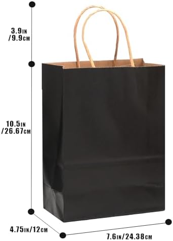 qiqee 200-Packs Black Paper Gift Bags with Handles Bulk 10.6"x8.3"x4.3" Medium Size Paper Bags Multiple Uses - Image 4