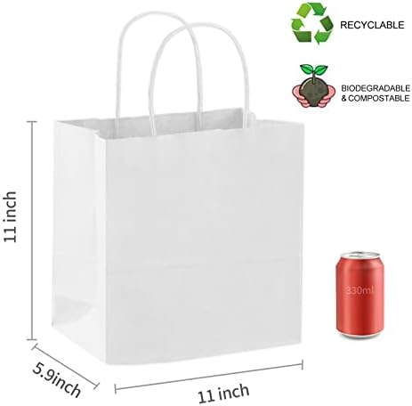 COGLARING 100Pcs White Gift Bags with Handles - 11x5.9x11 Inch Kraft Paper Bags Bulk for Weddings, Parties, Retail & Gift Wrapping - White Paper Bag - Image 3