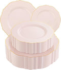 WDF 100pcs Pink Plastic Plates - High-end Baroque Design - Pink and Gold Plates - Including 50 Disposable Plate 10.25inch, 50Salad Plate 7.5inch for Wedding/Baby Shower/Spring/Birthday by WDF