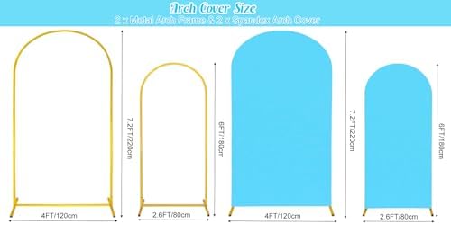 7.2FT, 6FT Wedding Arch Stand and Matching Light Blue Spandex Fitted Arch Backdrop Cover Set, Round Top Chiara Backdrop Stands and Covers for Birthday Party Baby Shower Banquet Decor (Light Blue) - Image 2