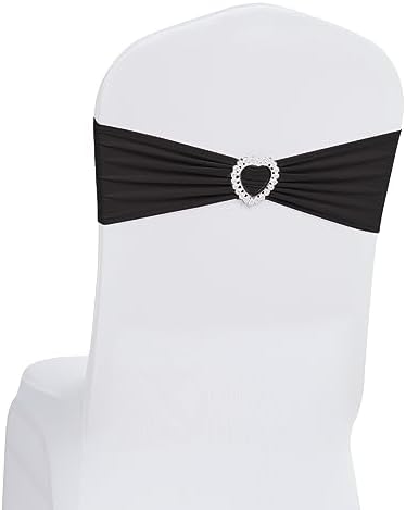 Pack of 60 Spandex Chair Sashes Bows Stretch Chair Cover Band with Buckle Slider Universal Elastic Chair Ties for Wedding Banquet Party Event Decoration (Black) by Howhic