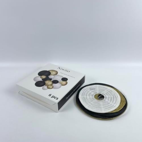 Paper Lanterns Decorations, 6 Pack Black White Gold Hanging Paper Lantern Set, Round Tissue Lanterns for Wedding, Birthday Party, Baby Shower, Event and Home Decor - Image 3