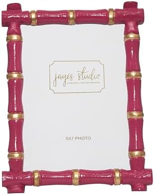 Jaye's Studio Cast Metal Decorative Photo & Picture Frame With Easel Stand, Glass Display, Handmade Bamboo Design, Tarnish Resistant Finish, Gracie Chloe Line, 3 Size Options (Pink, 5x7) by JayesStudio