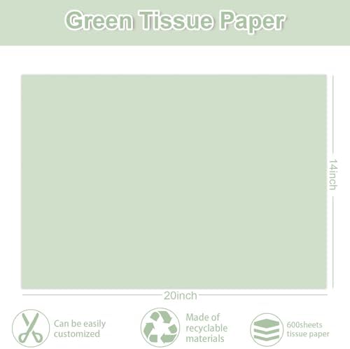 JarThenaAMCS 600 Sheets Green Tissue Paper Metallic Gift Wrapping Paper Solid Color Decorative Art Tissue for DIY Crafts Baby Shower Wedding Birthday Party Home Decor, 14 x 20 Inch - Image 2