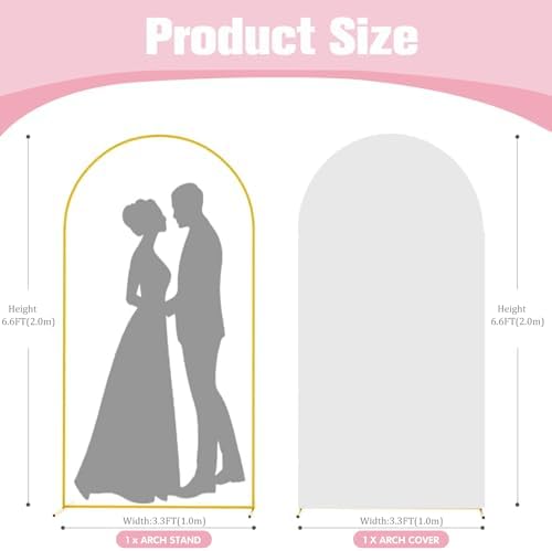 6.6FT Gold Metal Arch Backdrop Stand and White Arch Cover Set - Image 3