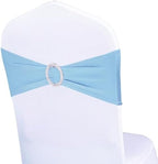 Pack of 50 Baby Blue Chair Sashes Bows Spandex Chair Bands Silver Buckles by WENSINL