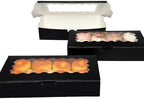 qiqee 50 Packs Black Cookie Box with Window 12x5.5x2.5 Inch Two Uses Pastry Biscuit Bakery Box For Packaging - Image 4