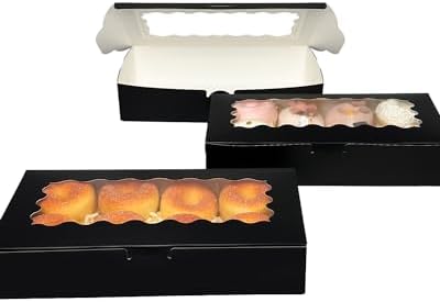 qiqee 50 Packs Black Cookie Box with Window 12x5.5x2.5 Inch Two Uses Pastry Biscuit Bakery Box For Packaging - Image 4