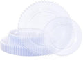 U-QE 60PCS Clear Plastic Plates - Fancy Beaded Plates Disposable Heavy Duty by U-QE