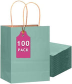 qiqee 100PCS Gift Bag with Handles Bulk Kraft Light Blue Paper Bags Multiple Uses (13''x5 x10 inch Large Size) by Qiqee