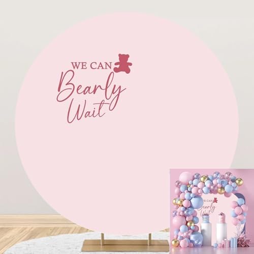 6.5x6.5ft Pure Pink Round Backdrop Cover Polyester We Can Bearly Wait Cute Bear Baby Shower Circle Background Arch Stand Cover for Gender Reveal Pregnancy Party Decorations Cake Table Banner by TTQYFNM