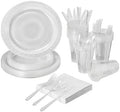 FULING 175 PCS Clear Party Supplies Disposable Dinnerware Set Plastic Plates and Paper Napkins Cups Silverware Serve 25 Sets for Birthday Bridal Shower Wedding Engagement Graduation Parties by FULING