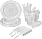 FULING 175 PCS Clear Party Supplies Disposable Dinnerware Set Plastic Plates and Paper Napkins Cups Silverware Serve 25 Sets for Birthday Bridal Shower Wedding Engagement Graduation Parties by FULING