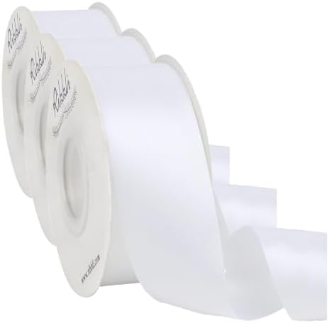 Ribbli White Double Faced Satin Ribbon,1-1/2” x Continuous 25 Yards,Use for Bows Bouquet,Gift Wrapping,Wedding,Floral Arrangement (Pack of 3) by Ribbli