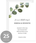 Personalized Eucalyptus Wedding Invitations / 25 Modern Watercolor Greenery Floral Custom Invites With White Envelopes / 5" x 7" Flat Botanical Engagement Party Anniversary Invitation / Made In The USA - Image 2