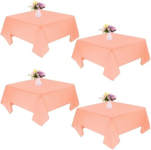 4 Pack Square Table Cloth 52x52 Inch Tablecloth Machine Washable Fabric Polyester Table Cover for Dining, Buffet Parties, Picnic, Events, Weddings Decor（Peach Coral） by JALANCY