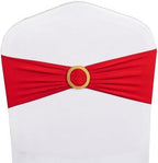 Pack of 50 Spandex Red Chair Sashes with Gold Buckles, Stretch Chairs Sashes for Wedding Party Baby Shower Ceremony Event Decorations Chair Bands Bows (Red Sashes, Gold Buckles) - Image 2