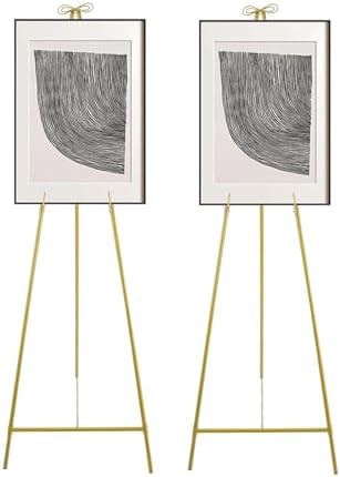 2pcs Wedding Welcome Sign Holder Portable Easel Display Stand for Poster Gold Metal Party Sign Stand Background Decor Tall Floor Easel Frame for Photo Reception Board Birthday Baby Bridal Shower Graduation (61.6''H) by Unknown