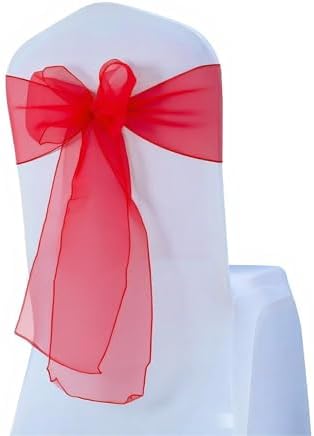 50 Pack Organza Red Chair Sashes Bows for Wedding Decorations 7x108 inches Crystal Yarn Sheer Chair Ties for Party Banquet Hotel Restaurant - Image 3