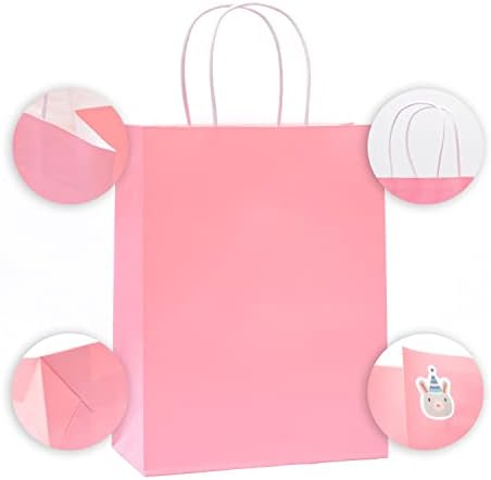 Nexmint Pink Gift Bag 8"x10.5": 120 Pack Bulk Medium Kraft Paper Bags with Handle. Great for Birthdays,Baby Shower,Gifts,Gender Reveal,Party Favors,Treats,Goodies,Shopping,Business,Retail,Bakery - Image 3