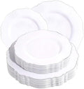 WDF 60pcs Silver Plastic Plates-Baroque White &Silver Plates for Upscale Parties &Wedding-including 30Plastic Dinner Plate 10.25inch, 30 Salad Plate 7.5inch for Baby/Shower/Wedding/Independence Day by WDF
