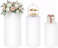 Set of 3 White Cylinder Pedestal Stands, Round Pedestal Plinth Display Box Stand Stretchable Cylinders Covers Vintage Pillar Covers, Large Cylinder Stand Covers for Wedding Birthday Party Art Decor (3PCS) by Unknown