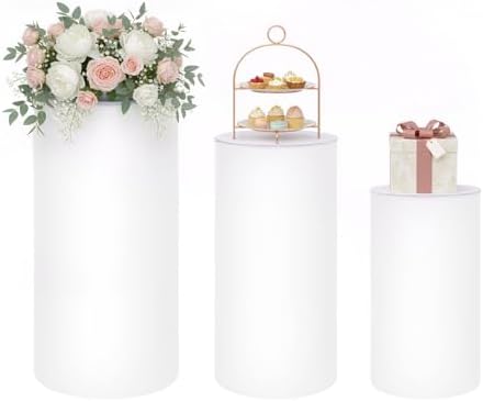 3pcs Cylinder Stands for Party, White Round Cake Pedestal Stand, Cylindrical Display Stand Dessert Table for Wedding Birthday Party 23.6''(S),29.5''(M),35.4''(L) by Unknown