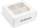 25 pcs White Mini Cookie Boxes with 4 treats Windows and Dividers, Bakery Boxes, 6 x 6 x 2.4 Inches SMALL Baking Boxes, Square Cookies Box Decorating Supplies for Gift Giving by ModsyBaking