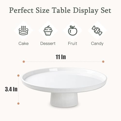 10 Inch Ceramic Cake Stand - Elegant White Pedestal Cake Plate with Non-Slip Base for Wedding, Birthday, Baby Shower, Cupcake and Dessert Table Display, Food-Safe Round Cake Platter - Image 2