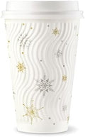 16oz Christmas Disposable Coffee Cups with Lids White Snowflake Winter Togo by HarvestPackGOURMETSHOWCASE