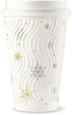 16oz Christmas Disposable Coffee Cups with Lids White Snowflake Winter Togo by HarvestPackGOURMETSHOWCASE
